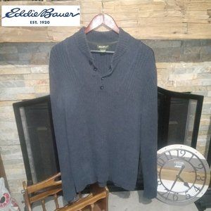 Eddie Bauer Half Button Knitted Blue Cotton Med Sweater